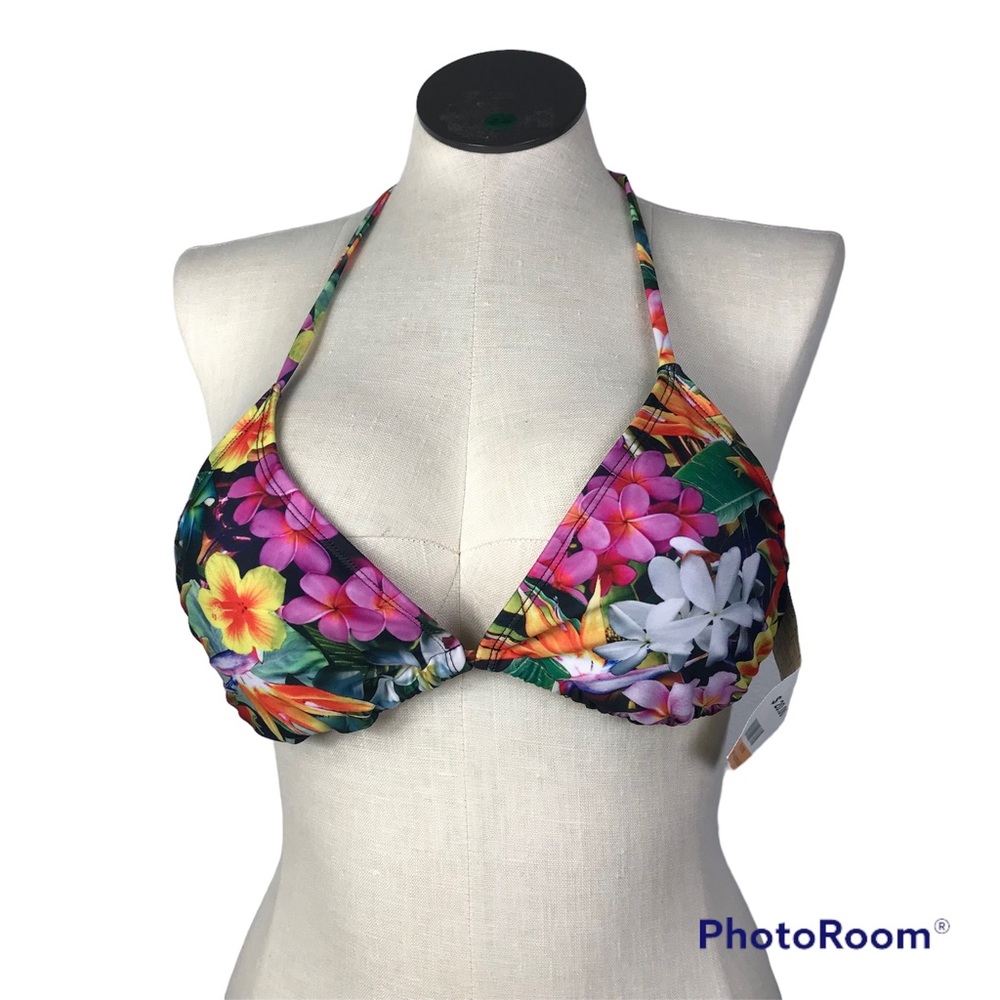 Xhilaration Bikini Top Spaghetti adjustable Strap Halter floral multicolor Sz L